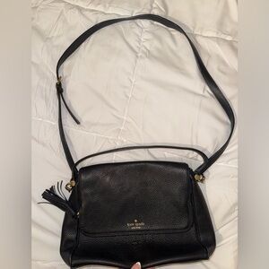 Kate Spade Black Pebbled Leather Satchel with Crossbody strap EUC
